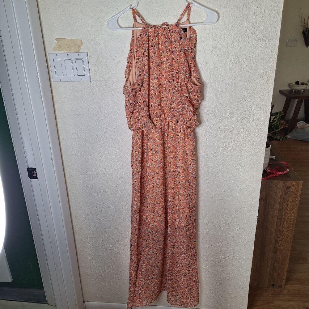 Aqua Floral Peach Maxi Dress Medium